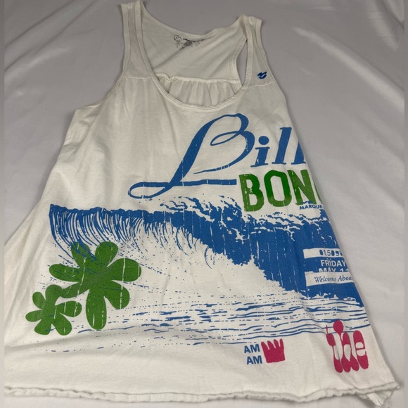 Billabong Tops - Billabong White Tank with Blue and Green Wave Design